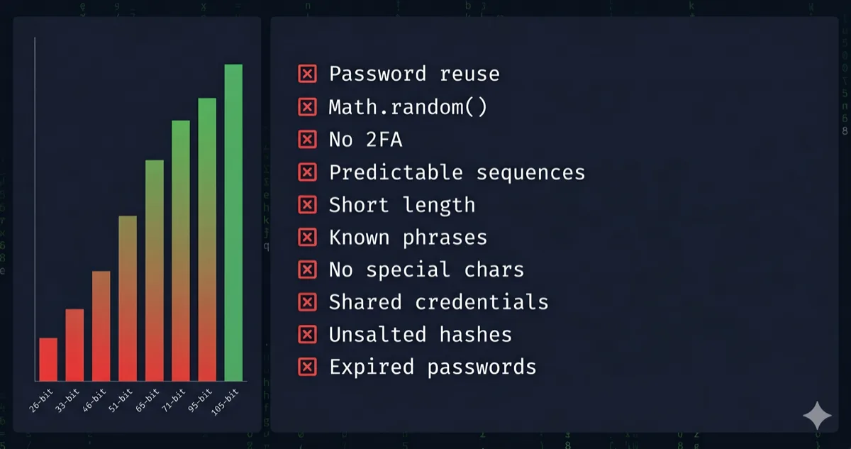 password mistakes checklist with entropy math and security tips